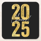 2025 Gold Typography Modern Nieuwjaar Kartonnen Onderzetters (Voorkant)