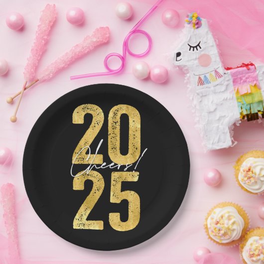 2025 Gold Typography Modern Nieuwjaar Papieren Bordje (Feest)
