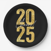2025 Gold Typography Modern Nieuwjaar Papieren Bordje (Voorkant)