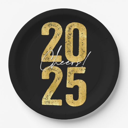 2025 Gold Typography Modern Nieuwjaar Papieren Bordje (Voorkant)