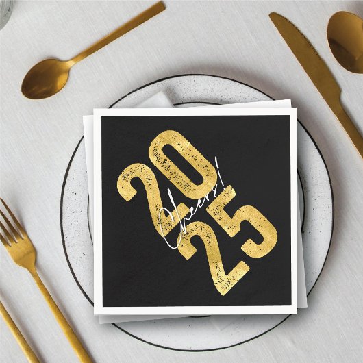 2025 Gold Typography Modern Nieuwjaar Servet