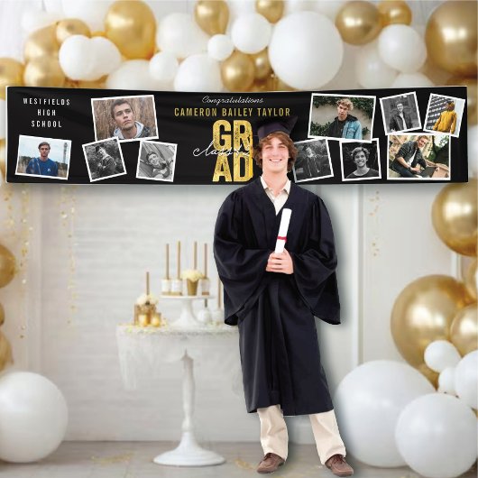 2025 Goud AFSTUDEERDER 10 Foto Modern Graduation P Spandoek