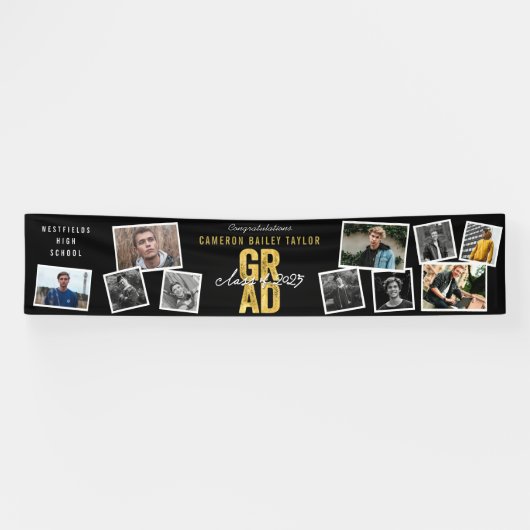 2025 Goud AFSTUDEERDER 10 Foto Modern Graduation P Spandoek (Horizontaal)