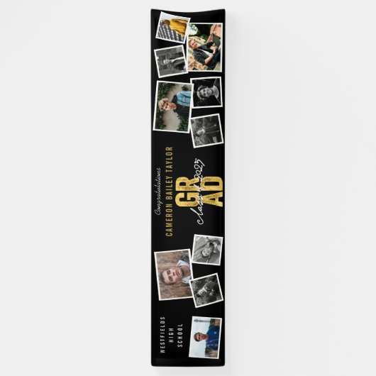 2025 Goud AFSTUDEERDER 10 Foto Modern Graduation P Spandoek (Verticaal)