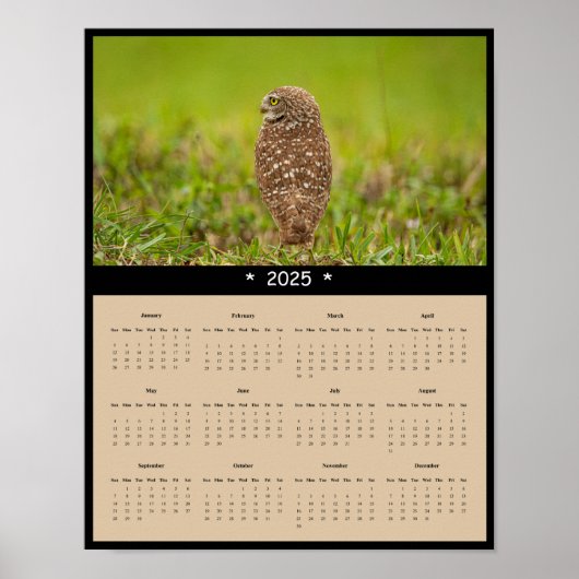 2025 Gravende Uil Wandkalender Poster (Voorkant)