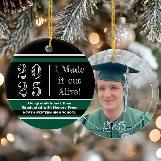2025 Green and Black Photo Graduation Keramisch Ornament
