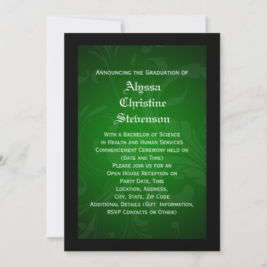 2025 Green Black Tassel Charm College Afstuderen Kaart (Achterkant)