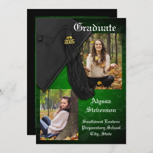 2025 Green Black Tassel Charm College Afstuderen Kaart (Voorkant / Achterkant)