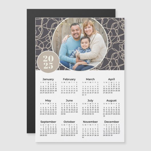 2025 Grijs Beige Aangepaste Foto Magnetische Kalen (Voorkant / Achterkant)