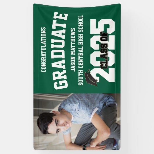 2025 Groen Afstuderen Banner met Pet (Verticaal)