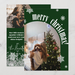 2025 Groene Retro Vrolijke Kerstmis Glitz Fotokaar Feestdagenkaart