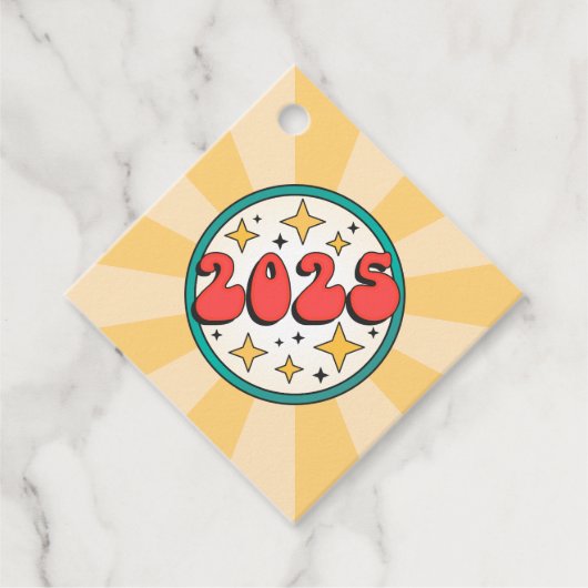 2025 Groovy Retro mollige tekst en sterren Bedankjes Labels (Voorkant)