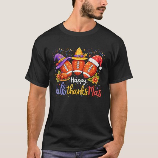 2025 Happy Halloween Thanksgiving Christmas Footba T-shirt (Voorkant)