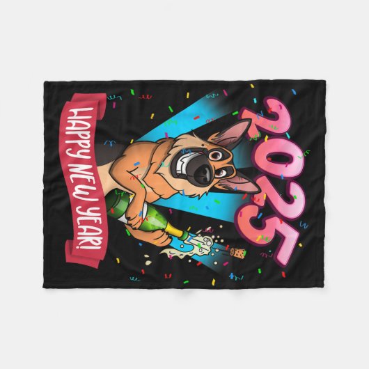 2025 Happy New Year German Shepherd Edition  Fleece Deken (Voorkant (Horizontaal))