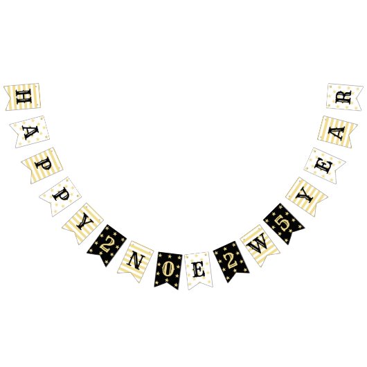 2025 Happy New Year Party Faux Gold Stars Stripes Vlaggetjes (Alle)