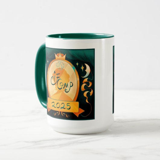 2025 IFComp tweekleurige grote koffie-Mok Mok (Voorkant links)