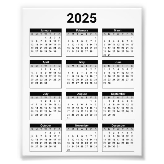 2025 Jaar in een oogopslag Kalender Fotouitbreidin Foto Afdruk (Voorkant)