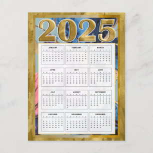 2025 Jaar in een oogopslag Kalender Nieuwjaarskaar Briefkaart
