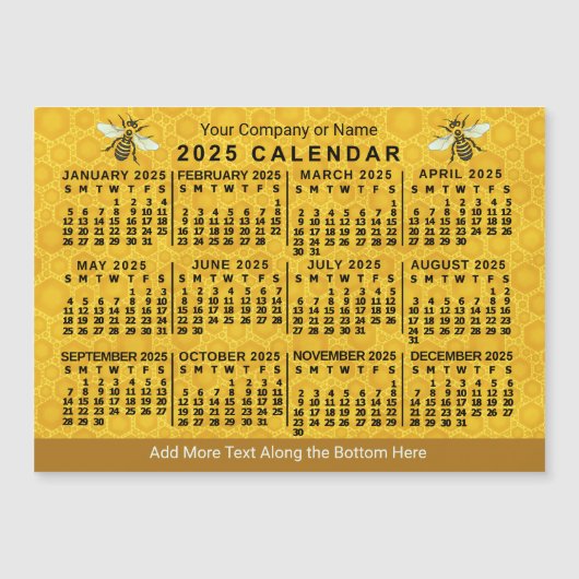 2025 Jaar Kalender Bijen Honingraat Apiary Custom Magnetische Uitnodiging (Voorkant)