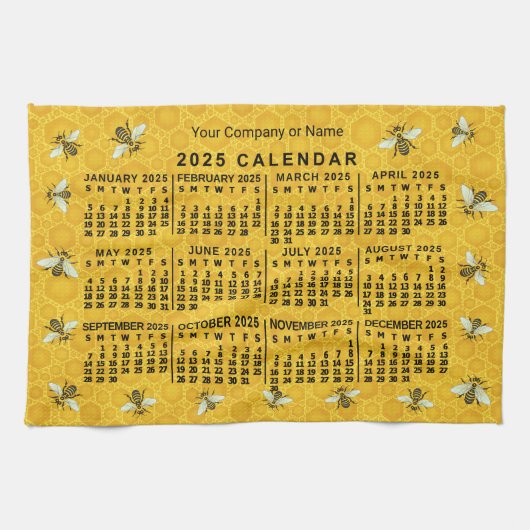 2025 Jaar Kalender Bijen Honingraat Apiary Custom Theedoek (Horizontaal)