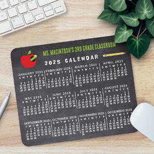 2025 Jaar Kalender Chalkboard School Leraar Naam Muismat