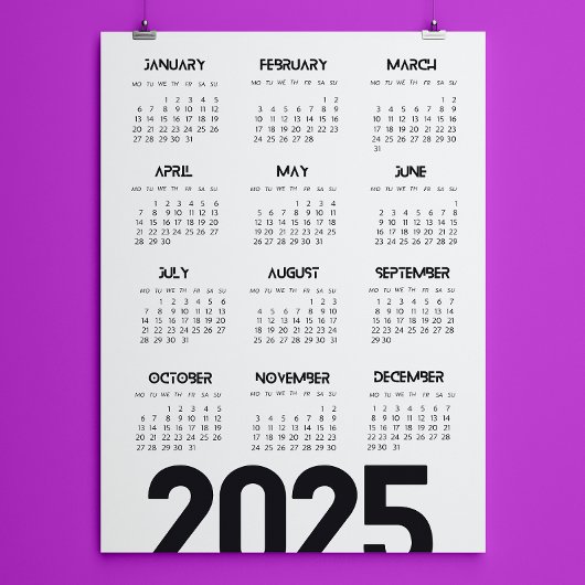 2025 Jaar Kalender Elegant Wit Magnetische Uitnodiging