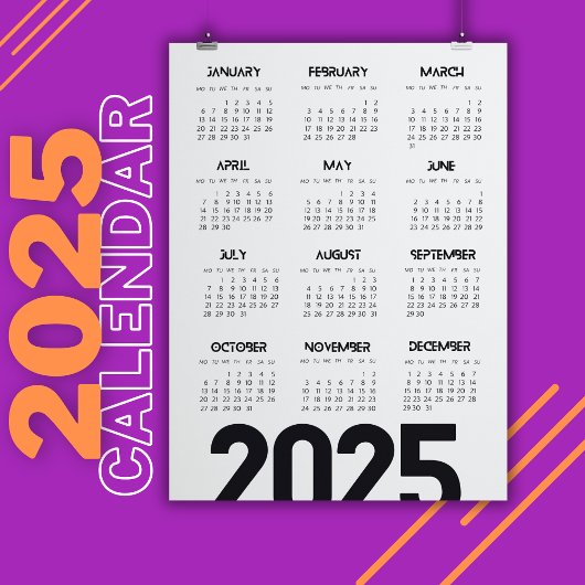 2025 Jaar Kalender Elegant Wit Magnetische Uitnodiging