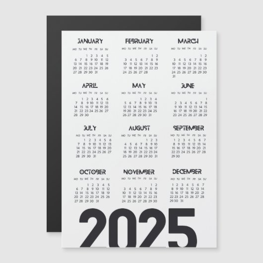 2025 Jaar Kalender Elegant Wit Magnetische Uitnodiging (Voorkant / Achterkant)