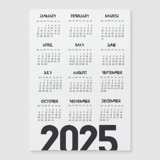 2025 Jaar Kalender Elegant Wit Magnetische Uitnodiging (Voorkant)