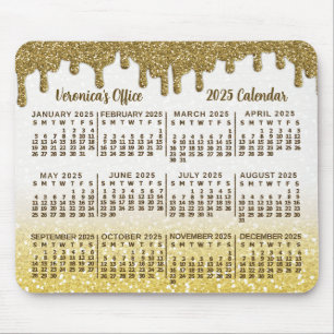 2025 Jaar Kalender Faux Gold Glitter Druppels Aang Muismat