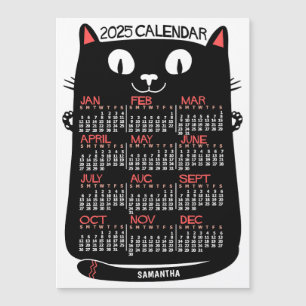 2025 Jaar Kalender Mid-Century Zwarte Kat Magneet