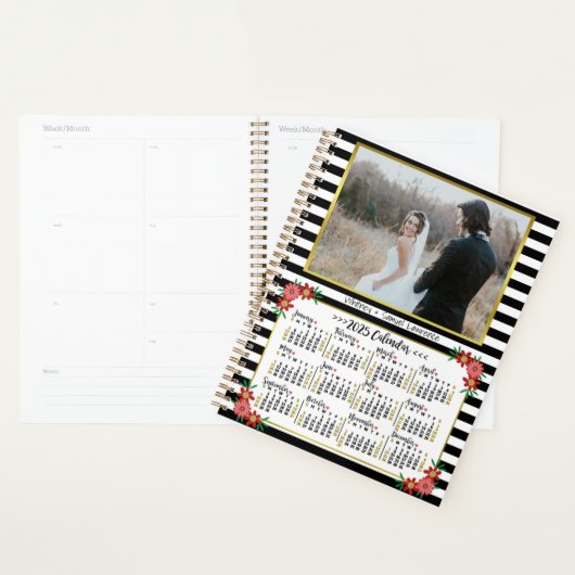 2025 Jaar Kalender Preppy Bloemen Strepen | Foto Planner (Display)