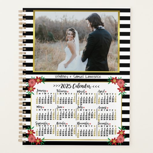 2025 Jaar Kalender Preppy Bloemen Strepen | Foto Planner (Voorkant)
