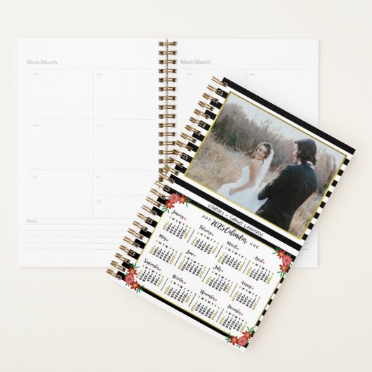 2025 Jaar Kalender Preppy Bloemen Strepen Foto SM Planner (Display)