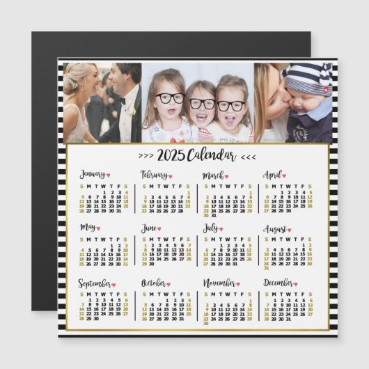 2025 Jaar Kalender Preppy Stripes | Aangepaste fot Magnetische Uitnodiging (Voorkant / Achterkant)