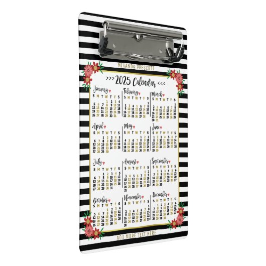 2025 Jaar Kalender Schattigee Bloemstrepen | Custo Mini Klembord (Schuin)