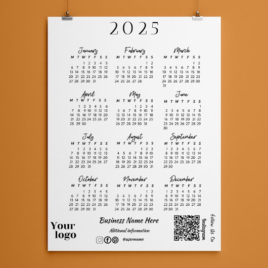 2025 Jaar Kalender Script Typografie Wit