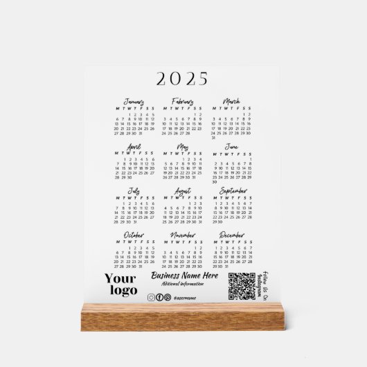 2025 Jaar Kalender Script Typografie Wit Acryl Bord (Voorkant)
