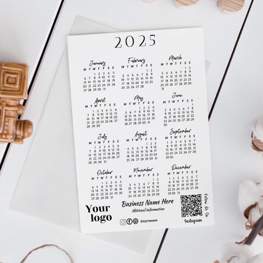 2025 Jaar Kalender Script Typografie Wit Kaart