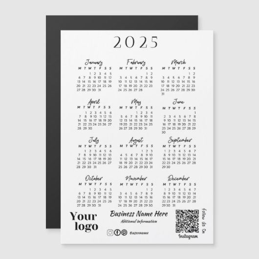 2025 Jaar Kalender Script Typografie Wit Magnetische Uitnodiging (Voorkant / Achterkant)
