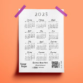 2025 Jaar Kalender Script Typografie Wit Magnetische Uitnodiging