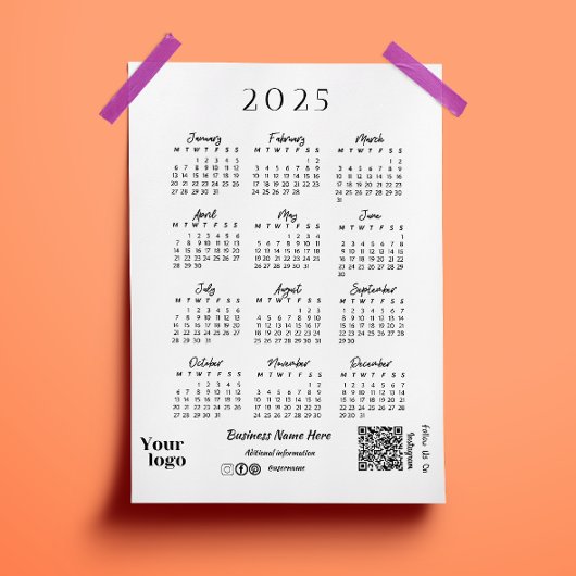 2025 Jaar Kalender Script Typografie Wit Magnetische Uitnodiging