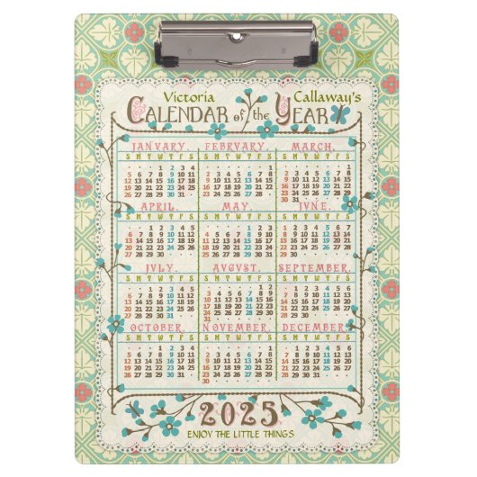 2025 Jaar Kalender Victoriaans Art Nouveau | Custo Klembord (Voorkant)