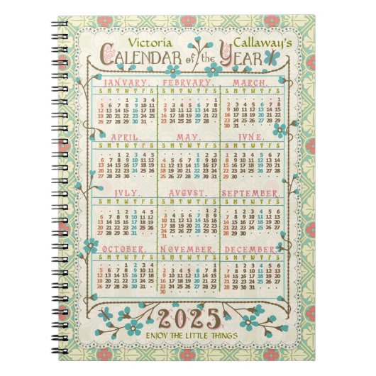 2025 Jaar Kalender Victoriaans Art Nouveau | Custo Notitieboek (Voorkant)