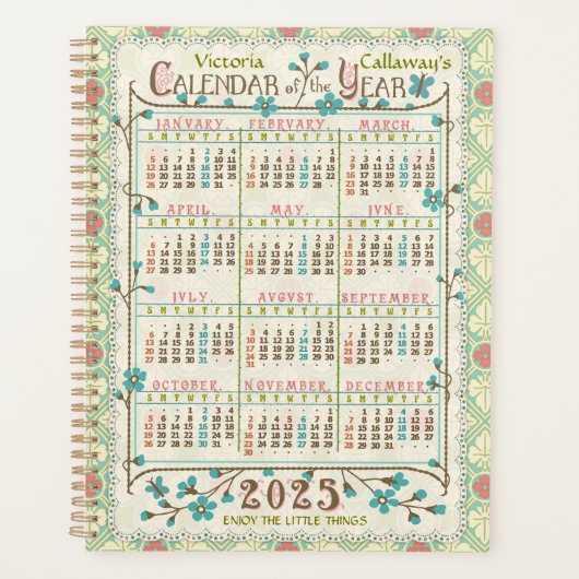 2025 Jaar Kalender Victoriaans Art Nouveau | Custo Planner (Voorkant)
