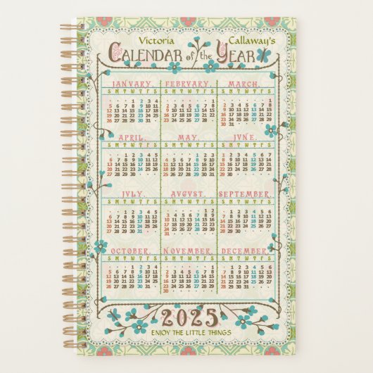 2025 Jaar Kalender Victoriaans Art Nouveau Custom  Planner (Voorkant)