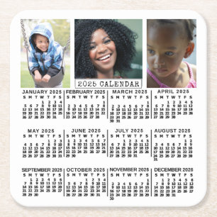 2025 Jaar Kalender Wit   3 Fotocollage Aangepast Kartonnen Onderzetters