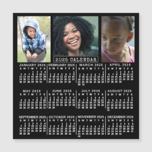 2025 Jaar Kalender Zwart   3 Fotocollage magneet