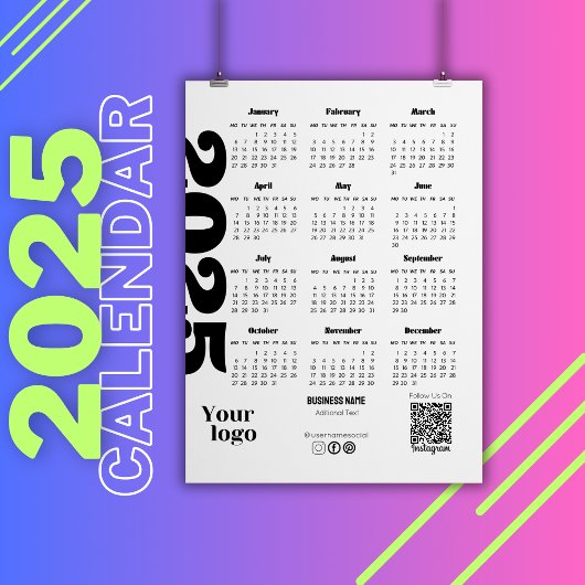 2025 Jaar Kalender Zwart-wit Corporate