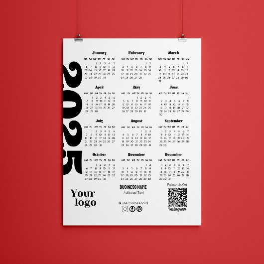 2025 Jaar Kalender Zwart-wit Corporate